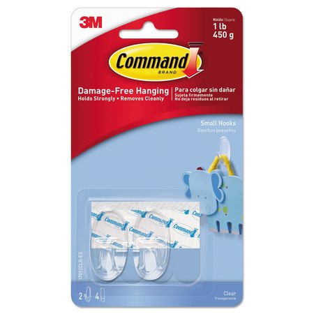 COMMAND Clear Hooks and Strips, Plastic, Small, 2 Hooks and 4 Strips/Pack 17092CLR-ES